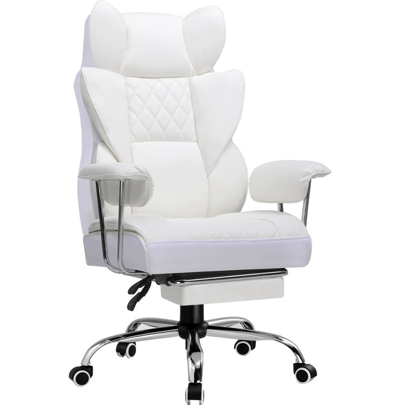 Inbox Zero Adjustable Reclining Ergonomic Faux Leather Swiveling PC & Racing Game Chair, White