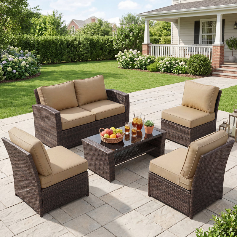 6 Inch Sunbrella Outdoor Chair Seat Back Cushion Set, 24" W x 24" D, Canvas Heather Beige