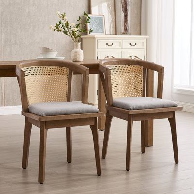 Rustic Dining Chair With Wicker Back And Wide Seat For Dining Room, Parlor