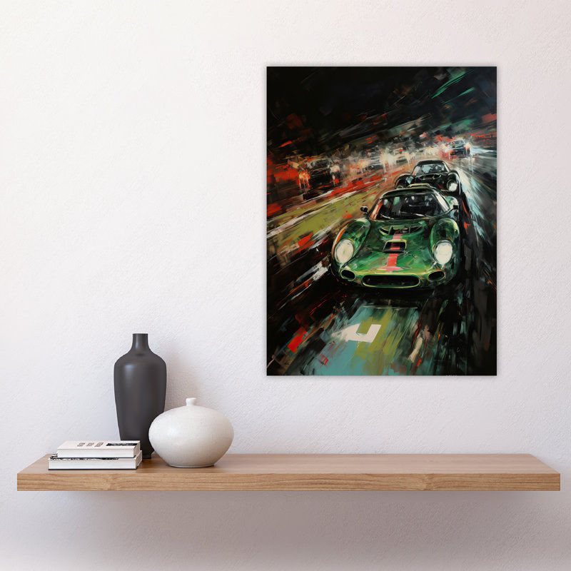 Wall Art Print Classic Sports Car British Racing Night Race Action Painting For Fan Cave Poster
