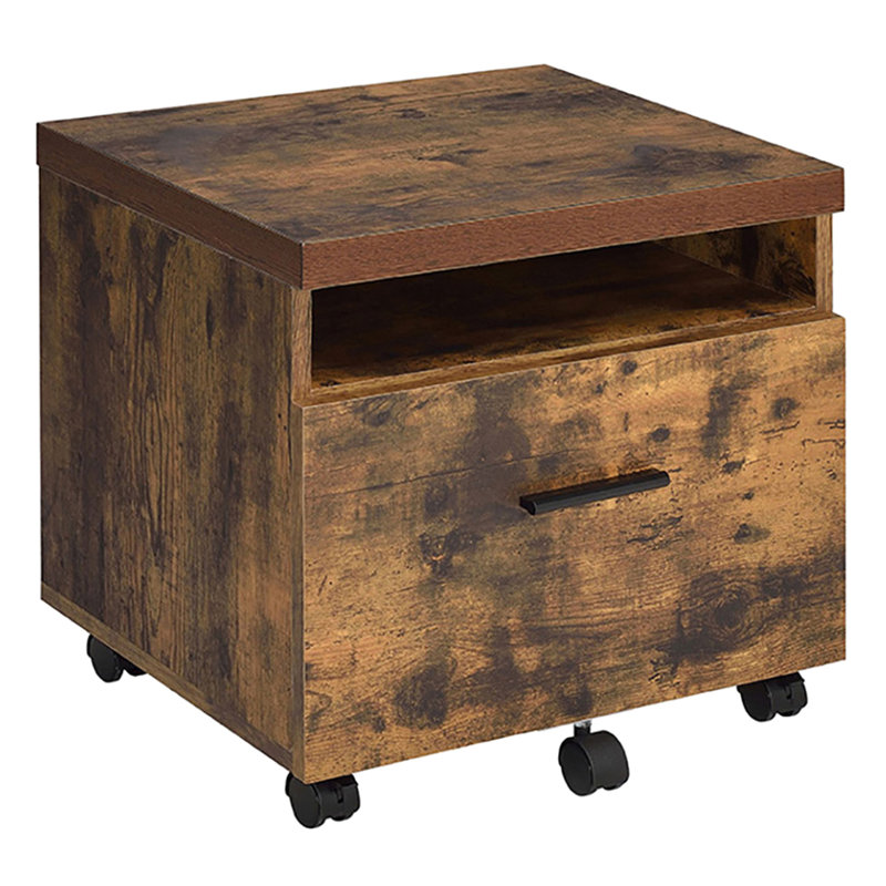 Armoire de bureau en chêne vieilli et noir - 1 style rustique avec compartiment ouvert et mobilité, H 18,5 po x l 19,5 po l 16,5 po classeur 1, pour bureau, tablettes, facile 18,5 po 19,5 po 16,5 po