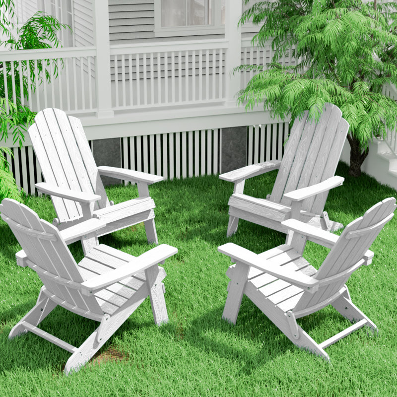 All Weather Outdoor Folding AdirondackChair (Set of 4), White