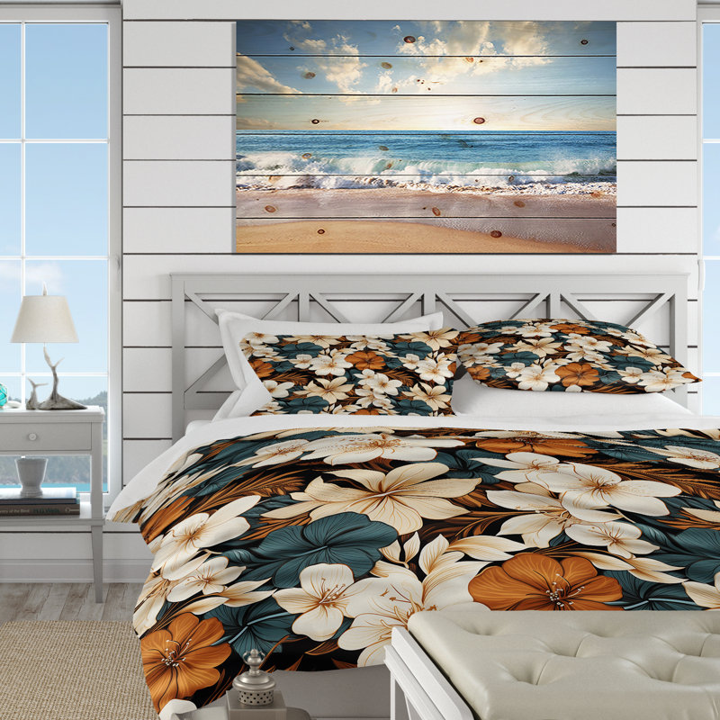 Ensemble de housse de couette monochrome à motif tropical Serenity, Housse de couette pour très grand lit et 2 très