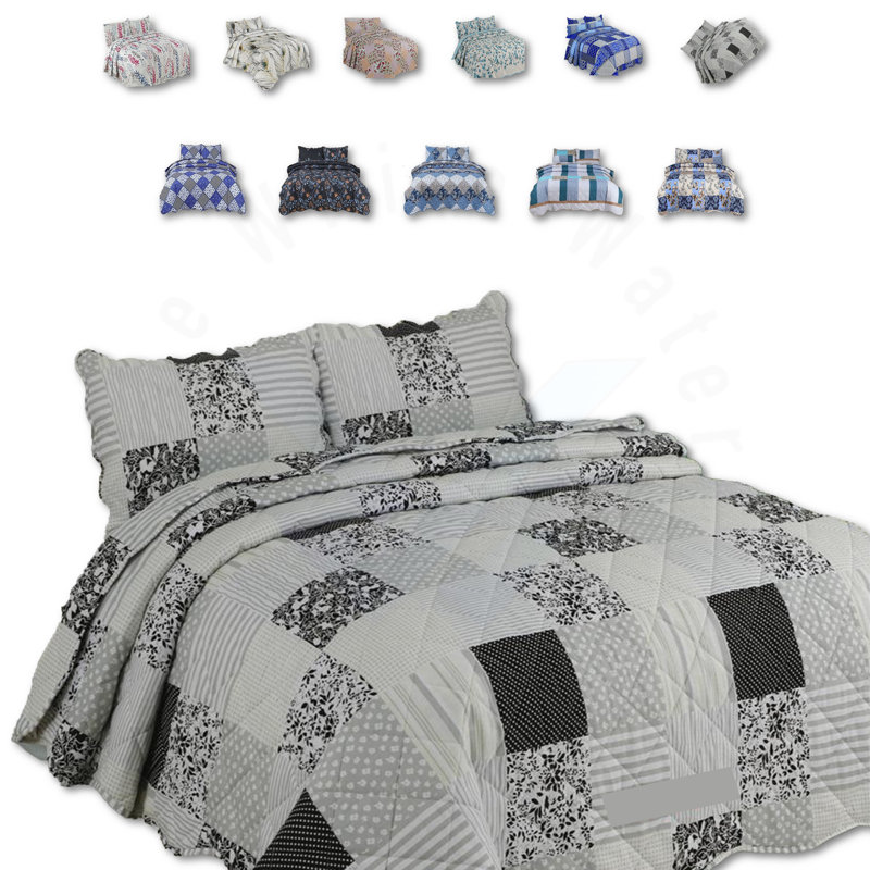 Cotton Blend Floral Bedspread with Pillowcases, King