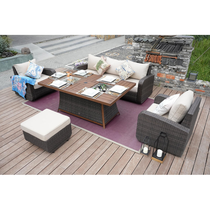 Hartraud 6 - Person Patio Conversation Set with Cushions, Brown
