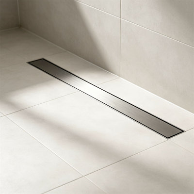 32 Inch Linear Shower Drain With Hair Strainer And Leveling Feet Rectangular Shower Floor Drain Stainless Steel Bathroom Drain