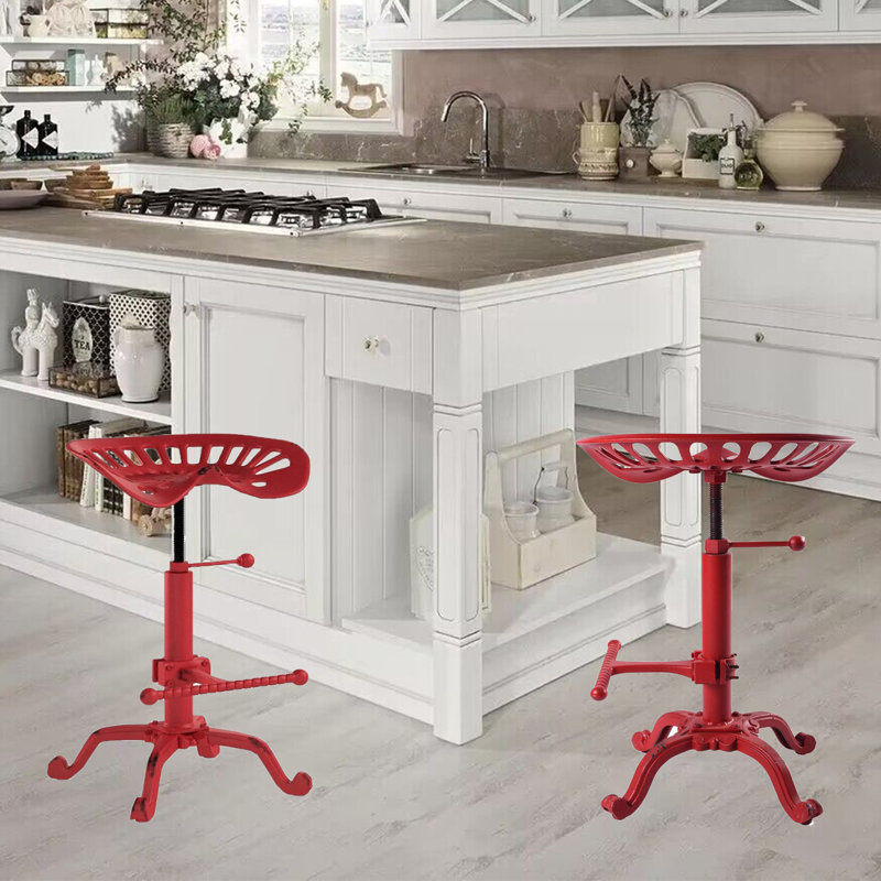 Ensemble de 2 tabourets de bar industriels rustiques, Rouge, 2