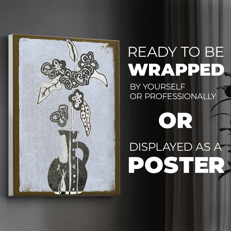 Fleurs graphiques dans un vase I - Impression sur toile seulement - NON-CADRE, H 27 po x l 18 po