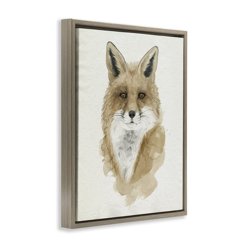 «Minimal Watercolor Fox Portrait», art mural par Grace Popp, H 21 po x l 17 po, Cadre flottant orme Montalcino