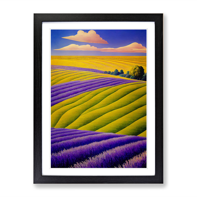 Lavender Field Painting Vol.4 - Picture Frame Print, Black, 64cm H x 46cm W x 2cm D