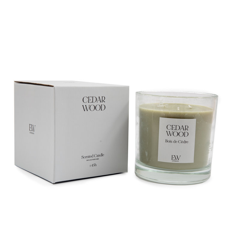 Scented Jar Candle with Glass Holder, Cedar Wood