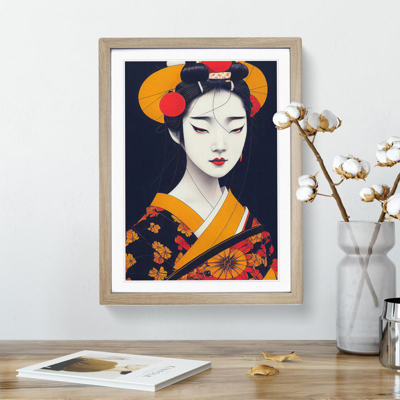 Modern Geisha No.4 - Framed Print, 64cm H x 46cm W x 2cm D, Oak