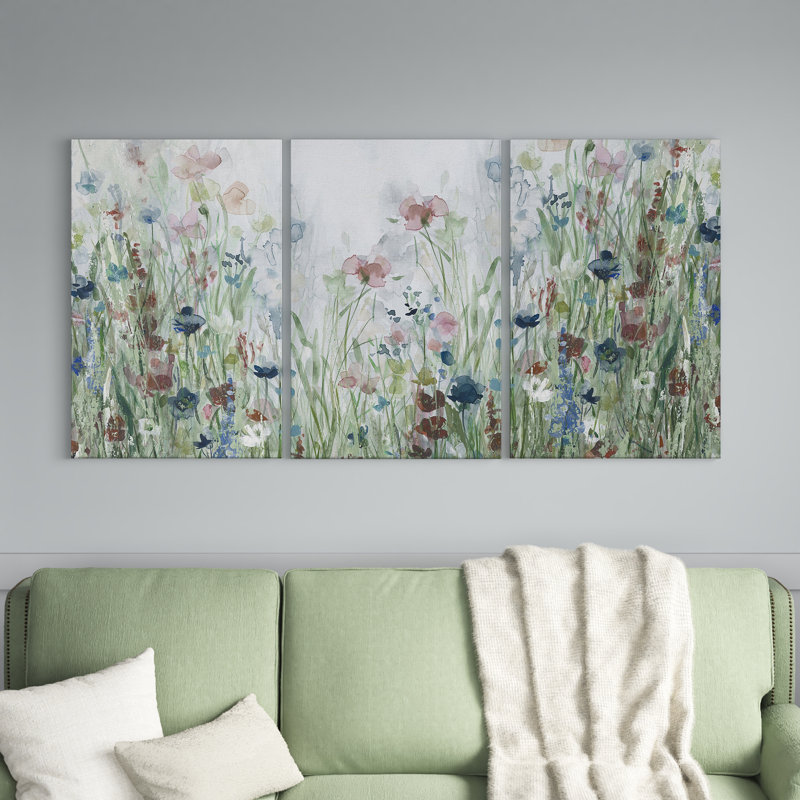 Wildflower Fields - Cadre photo 3 pièces, images multiples sur toile, H 36 po x l 72 po x P 1 po