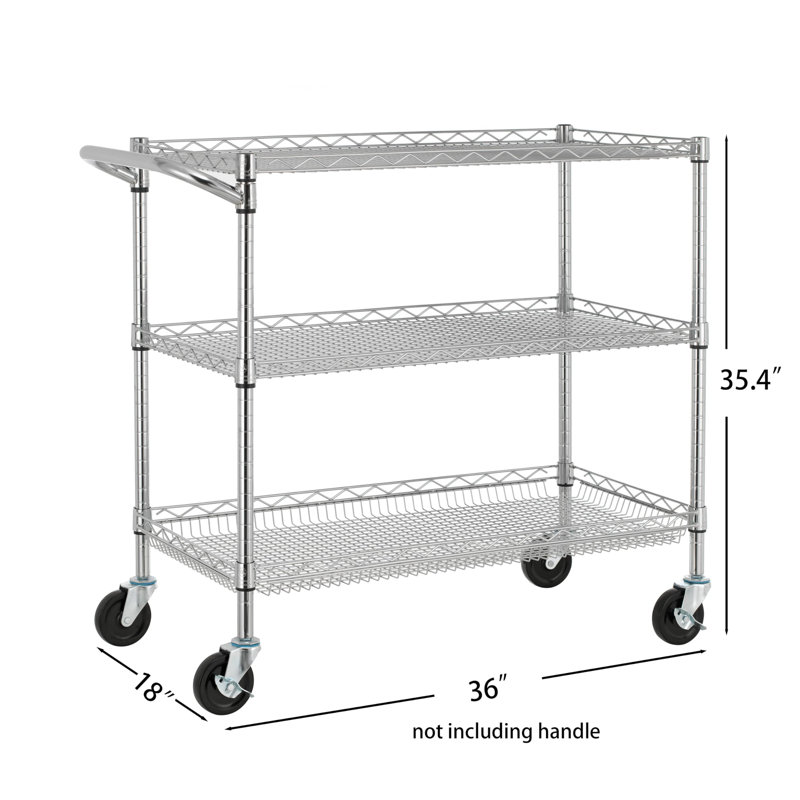 Remza 35.4'' H x 36'' W Utility Cart with Wheels, Silver