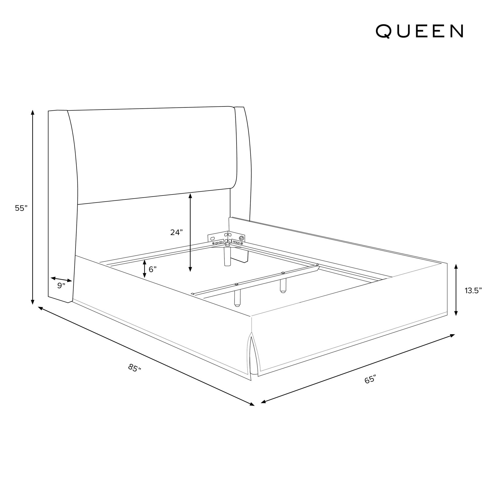 Upholstered Wingback Bed, Queen, Textured Linen White