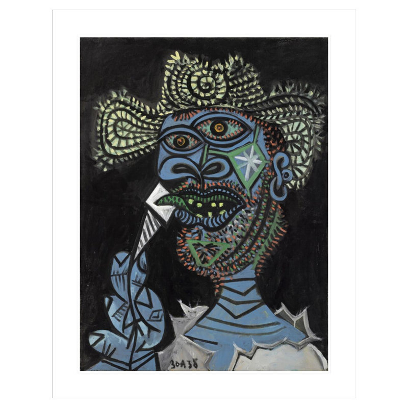 «Man with a Straw Hat and a Ice-glace» par Pablo Picasso - impression giclée encadrée, H 41,5 po x l 32,79 po