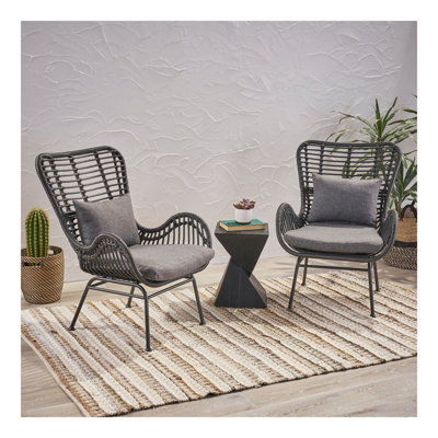 Tapscott Wicker Patio Chair with Cushions (Set of 2)