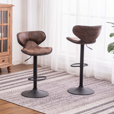 Tabouret de bar pivotant réglable avec base chromée, ensemble de 2