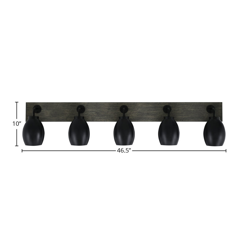 Oxbridge 5 Light Bath Bar Shown With 5" Oval Metal Shades, Matte Black/Distressed Grey, Matte Black
