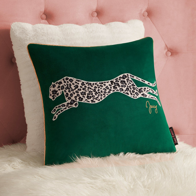 Juicy Couture Velvet Cheetah Plush Decorative Throw Pillows, Green, Square 18"