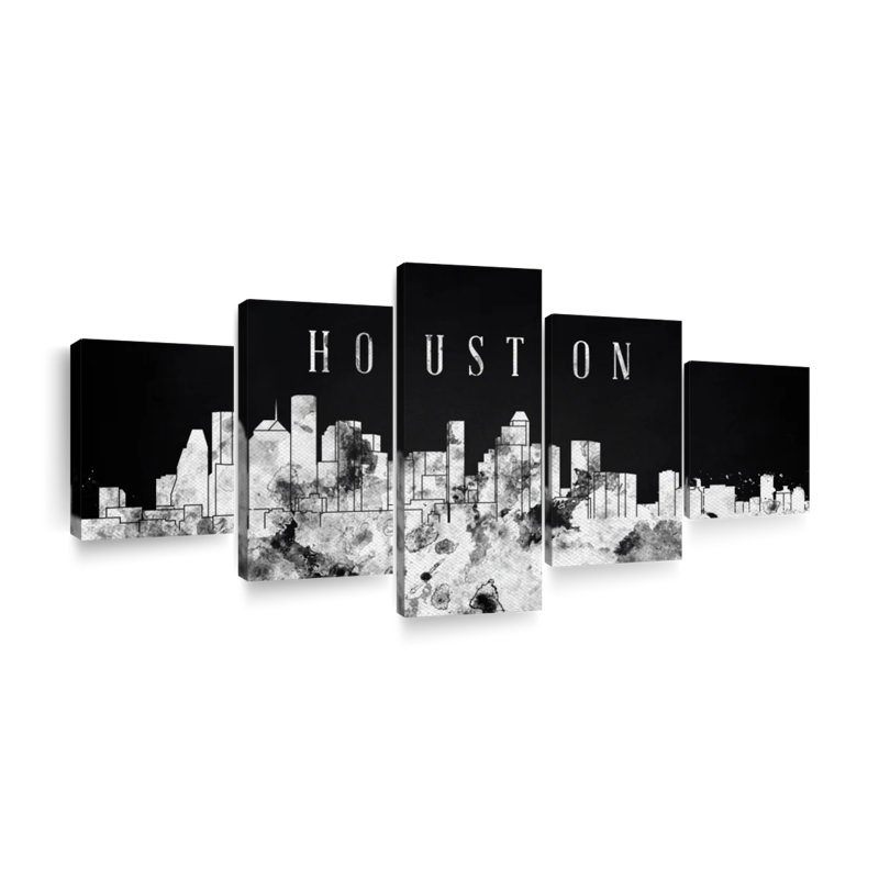" Houston Skyline BW " by Artful Cityscapes 5 - Pieces, 42" H x 92" W x 1.25"