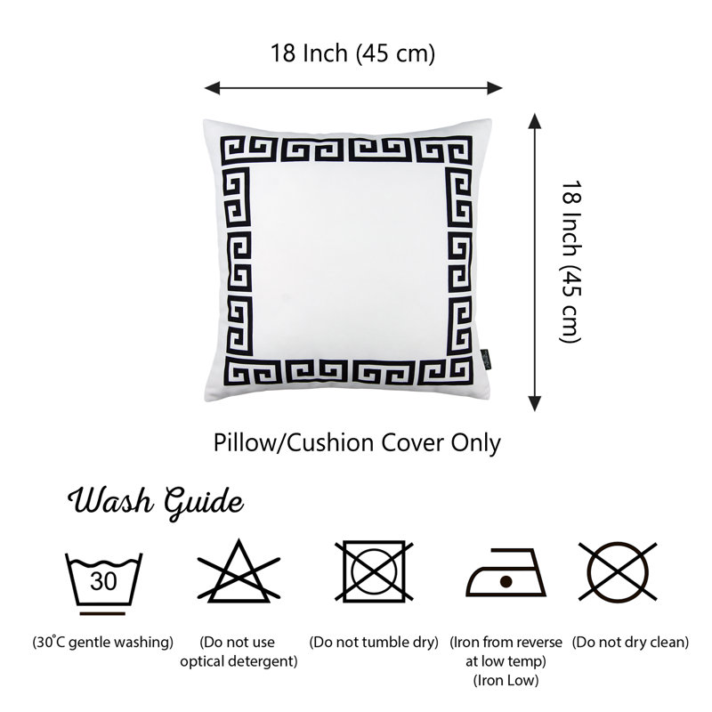 Blue and White Greek Key Pattern Polyester Euro Pillow Covers, 18" x 18", Set of 2