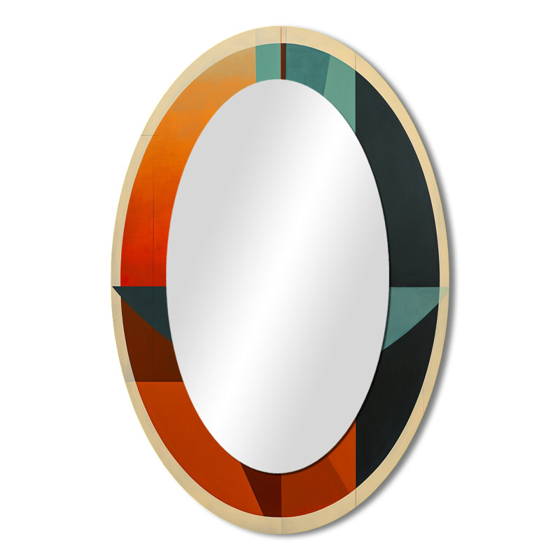 Odyssey Midcentury Retro Abstract Geometrics III - Beige Mid-Century Oval Wall Mirror, 36" x 24"