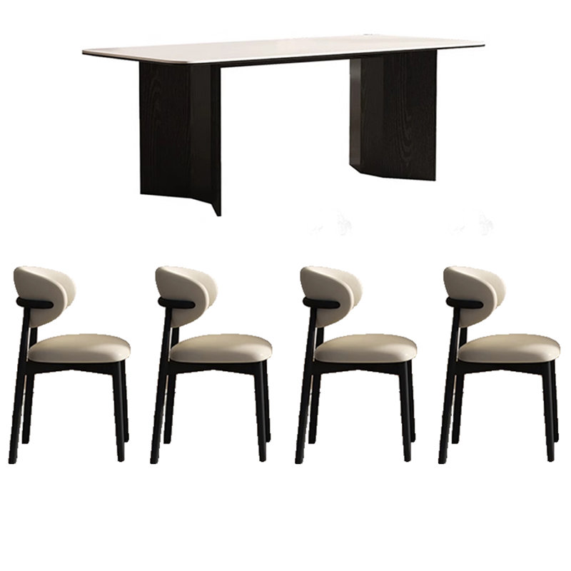 Rock-slab Dining Table With Solid Oak Chairs., 29.53"H x 55.12"L x 31.5"W