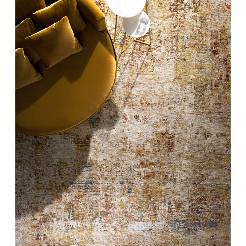 Abstract Machine Woven Polyester Area Rug in Beige/Gold/Rust, Rectangle 12' x 15'