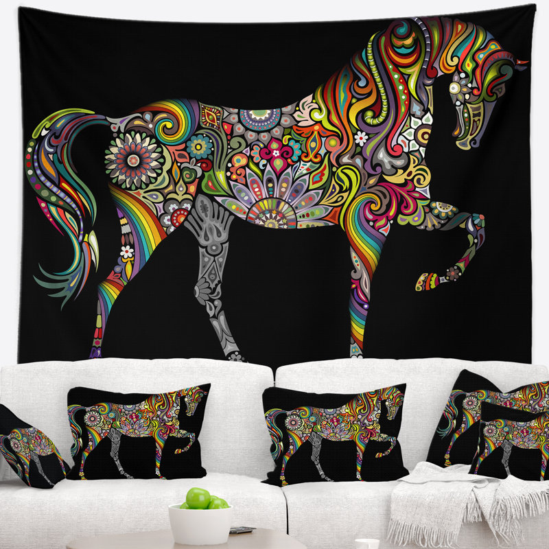 Tapisserie cheval et arc-en-ciel Animal, H 50 po x l 60 po