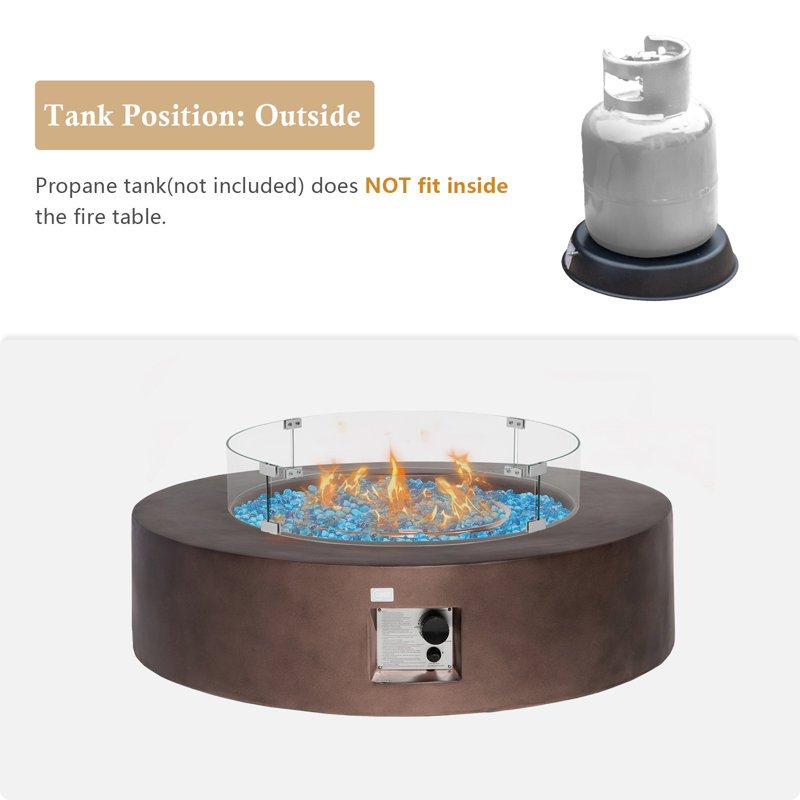 Koby Round Concrete Propane Smokeless Fire Pit Table, Dark Bronze/Blue