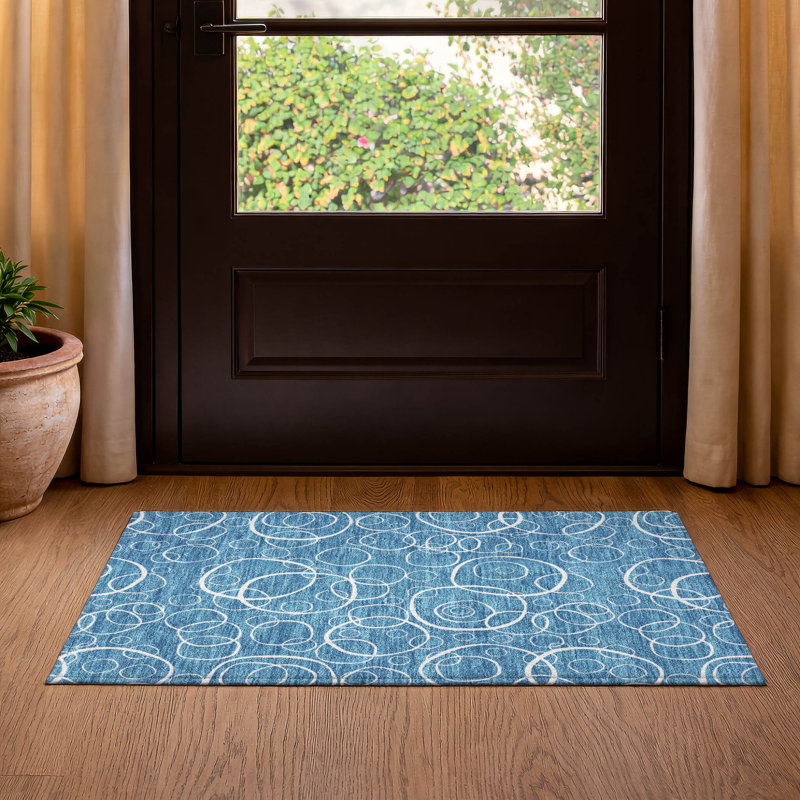 Premium Machine Washable Mayfield AMF2407 Bubbles Rug, Teal, 2'6" x 3'10"