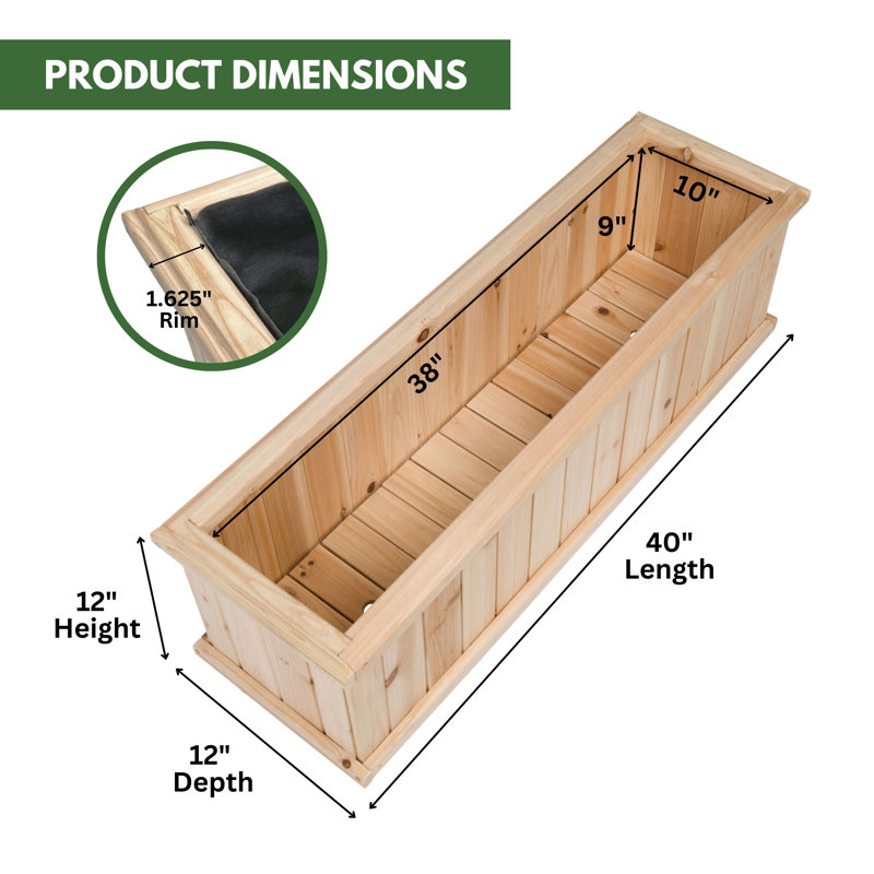 Boîte à fleurs en bois pour jardin, H 12 po x l 40 po x P 12 po