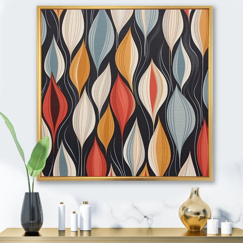 «Retro Abstractleaves II», reproduction d'art géométrique moderne, H 12 po x l 20 po x P 1 po, Cadre flottant doré