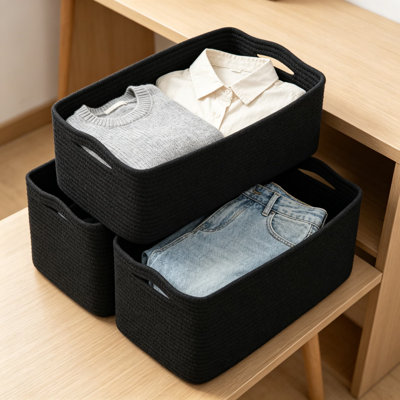 3-Pack Woven Storage Baskets For Organization, Foldable Fabric Bins For Shelves, Toys, Clothes, And Home Decor, Sturdy Handles, Space-Saving Design
