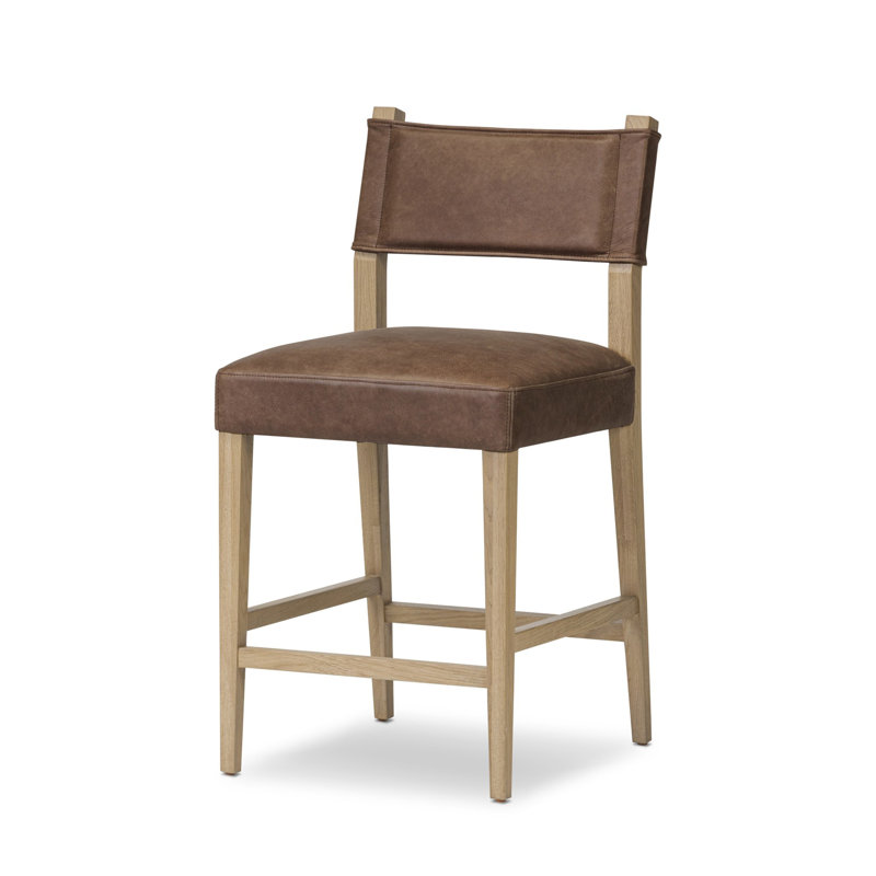 Ferris Stool, Light Oak, Palermo Cigar Genuine Leather, Counter Stool (25.98" Seat Height)