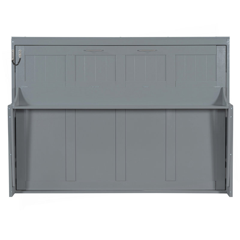 Lit escamotable avec élévateur hydraulique et bureau, Gris, Lit double