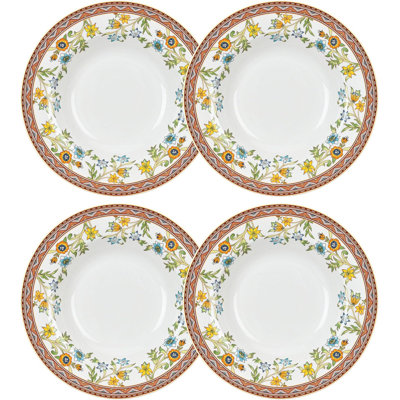 Porcelaine Victoria Bella STP J-229563, assiette creuse en porcelaine tendre fleurs des prairies, ensemble de 4