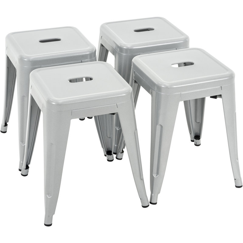 Tabourets de comptoir en métal de 18 pouces, tabourets de salle de classe empilables, chaises de salle à manger en métal sans dossier pour l'intérieur et l'extérieur, tabourets de bar de cuisine (ensemble de 4)