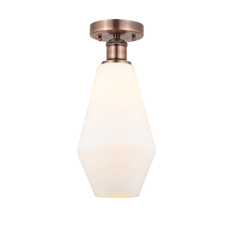 Amylea Glass Semi Flush Mount, Matte White, Antique Copper
