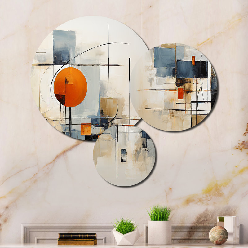 Colorful Mid Century Abstract Elegance I - Mid-century Metal Wall Decor Set