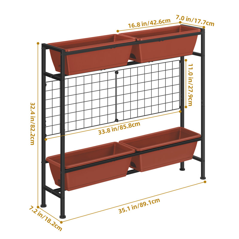 Jardinière surélevée 2 étages 4 jardinières verticales Jardinière à gazon pour jardin extérieur, Rouge