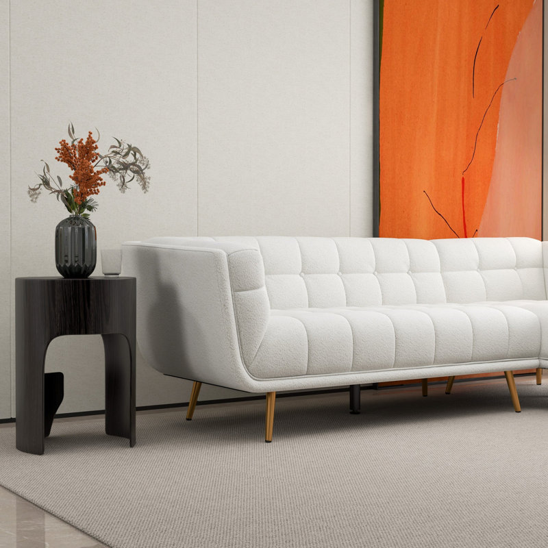 Canapé modulaire en tissu Cropsey Right, Crème Boucle