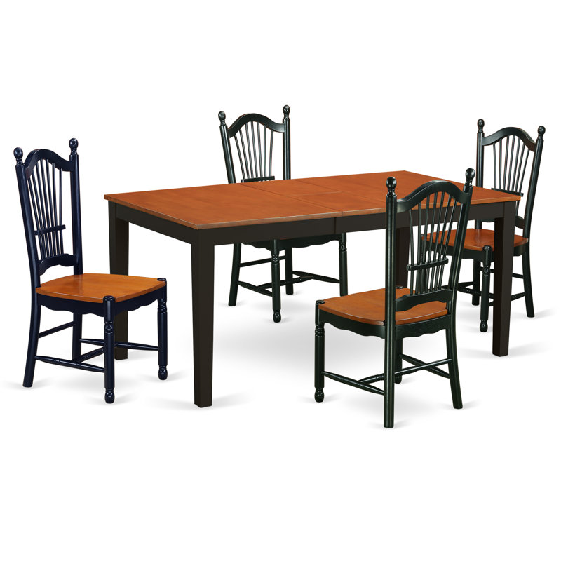 5 Piece Dining Room Furniture Set Includes a Rectangle Kitchen Table with Butterfly Leaf and 4 Dining Chairs, Black & Cherry