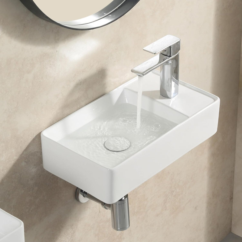 Petit lavabo vasque avec bonde escamotable en céramique de porcelaine 18 po x 10 po