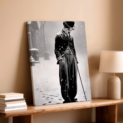 Rétro noir et blanc, homme clochard, chapeau de melon enneigé, impression sur toile, salon chambre bureau, couloir, décoration murale surréelle moderne pour appartement, loft, entrée, maison, style