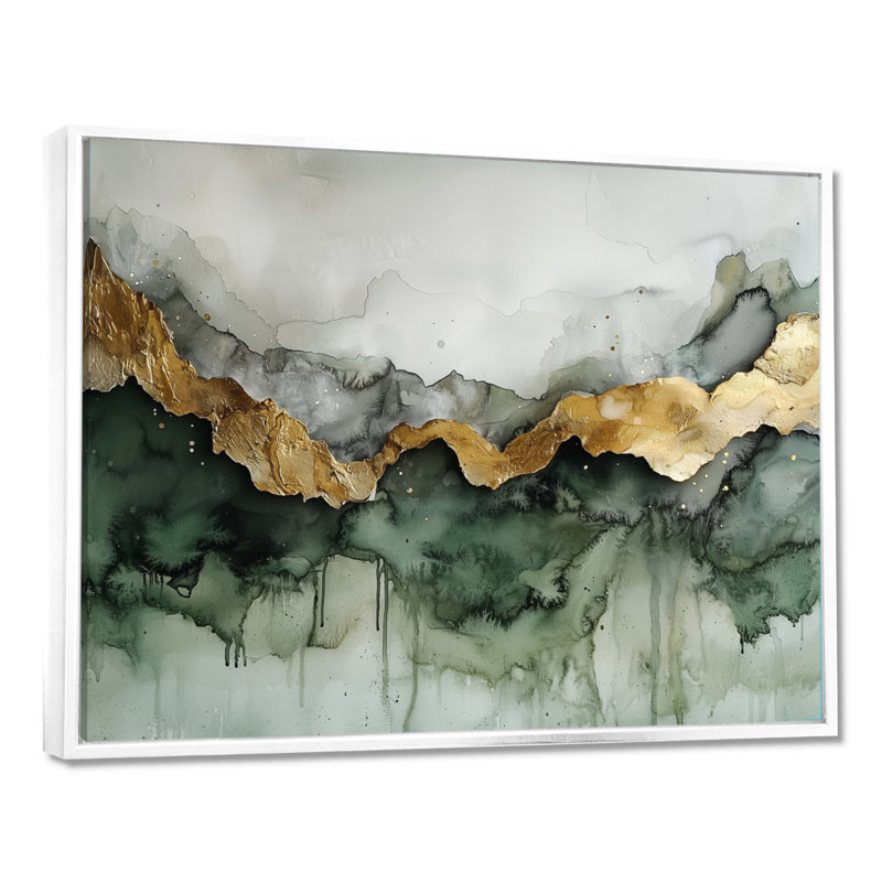 Éthérique éthéré de marbre Calacatta émeraude I - peinture abstraite, décoration murale, H 12 po x l 20 po, Cadre flottant