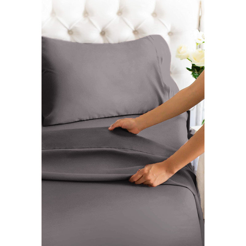  Premium Luxury 4 Piece Rayon from Bamboo Sheet Set, Twin XL Sheet Set with 2 Pillowcases, Dark Gray