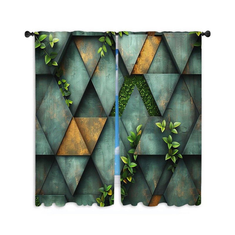 D Abstract Architectural Room Darkening Curtain Pair, 40" W x 84" L