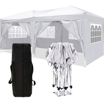 Auvent de fête portatif 10 pi x 20 pi avec 6 parois latérales amovibles et accessoires - Imperméable, décoration élégante, parois latérales de tente escamotable, sac de transport, sac de poids de 4 pièces polyvalent, imperméable protégé